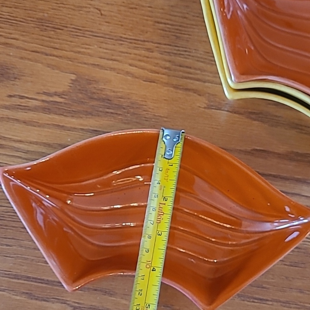CALIFORNIA POTTERY Vintage MCM Yellow & Burnt Orange Lazy Susan Serving Set - Picture 17 of 17